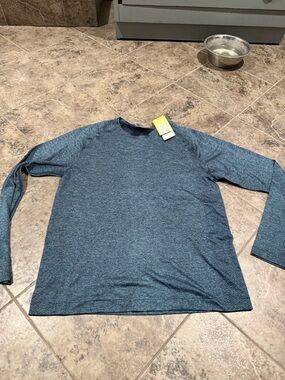 all in motion Men's Long Sleeve Heathered Teal Crew Neck Shirt